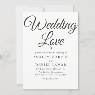 Modern Elegant Simple Script Black White Wedding Invitation