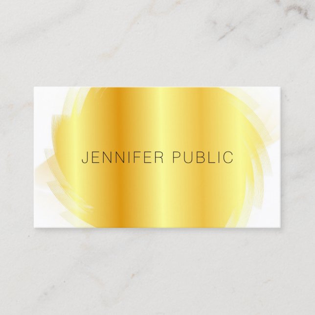 Modern Elegant Simple Template Faux Gold White Business Card (Front)