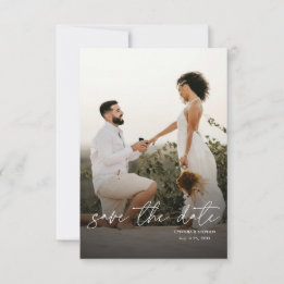 Modern Elegant Simple Vertical Photo Wedding Save The Date