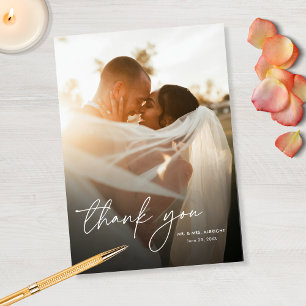 Modern Elegant Simple Vertical Photo Wedding Thank You Card