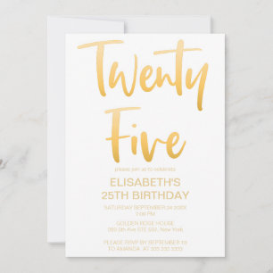 Modern Elegant Simple White 25TH Birthday Party Invitation