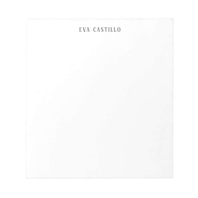 Modern Elegant Simple White Professional Own Name Notepad (Front)