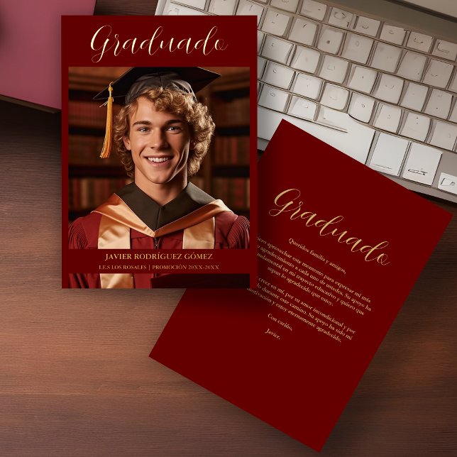 Modern Elegant Simplicity Spanish Graduate Photo (Elegant Spanish Graduation Thank You Card.)