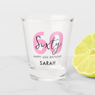 Modern Elegant Sixty Pink 60th Birthday Shot Glass