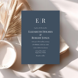Modern Elegant Slate Blue Monogram Wedding  Invitation