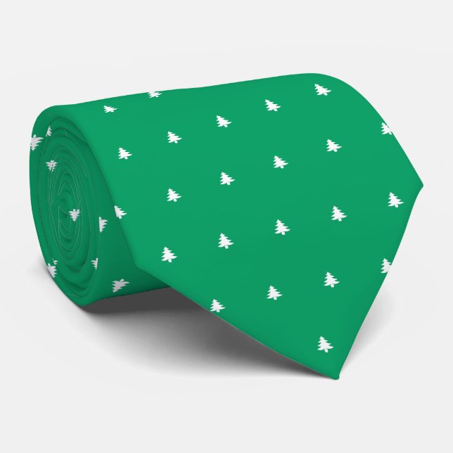 Modern Elegant Small Christmas Trees Pattern Green Tie (Rolled)