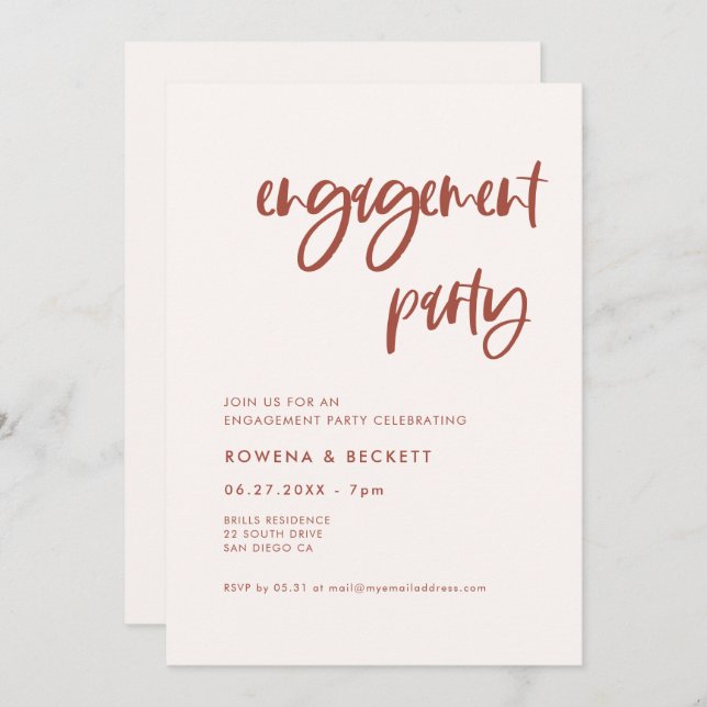 Modern elegant snow pink Engagement party Invitation (Front/Back)