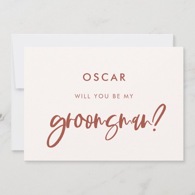 Modern elegant snow pink groomsman proposal card (Front)