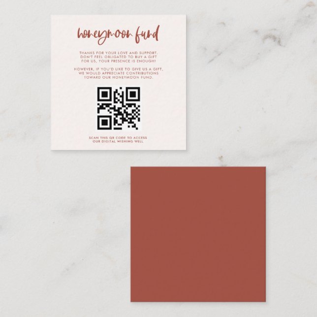 Modern elegant snow pink Honeymoon fund QR code Enclosure Card (Front/Back)