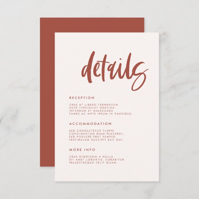 Modern elegant snow pink wedding details enclosure card (Front/Back)