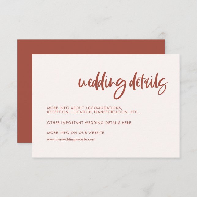 Modern elegant snow pink wedding details enclosure card (Front/Back)