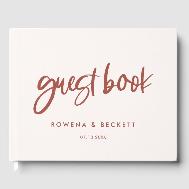 Modern elegant snow pink wedding guest book (Front)