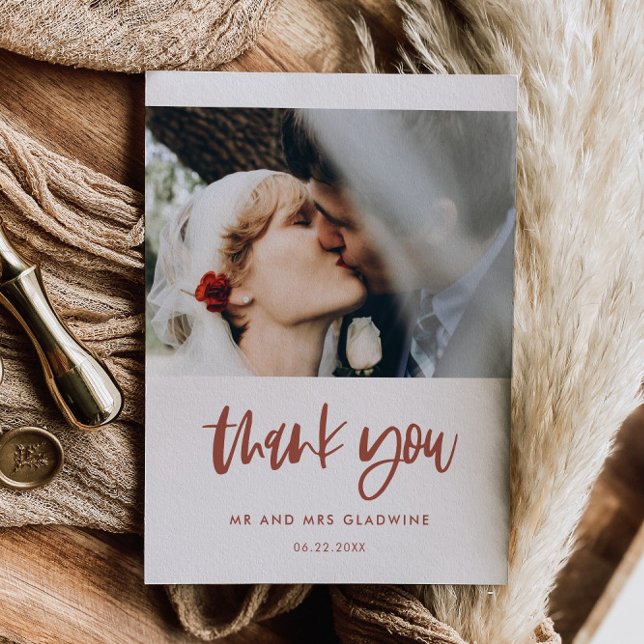 Modern elegant snow pink wedding photo thank you card (Creator Uploaded)