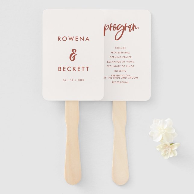 Modern elegant snow pink wedding program hand fan (Front and Back)