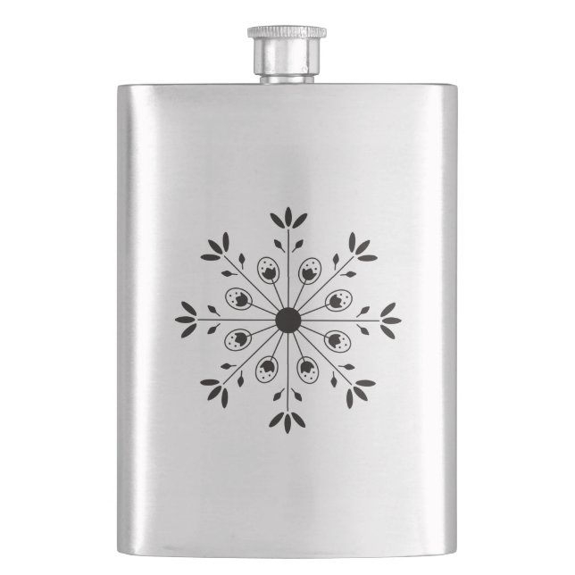 Modern Elegant Snowflake Black Hip Flask (Front)