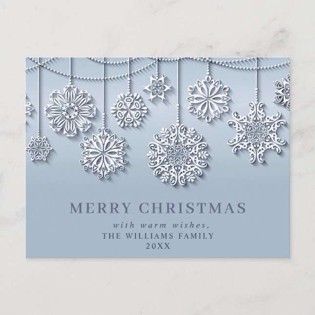 Modern Elegant Snowflake Christmas Greeting Holiday Postcard (Front)
