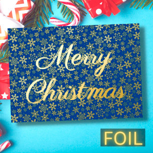 Modern elegant snowflake Merry Christmas navy blue