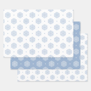 Modern Elegant Snowflake Pattern Winter Blue  Wrapping Paper Sheet