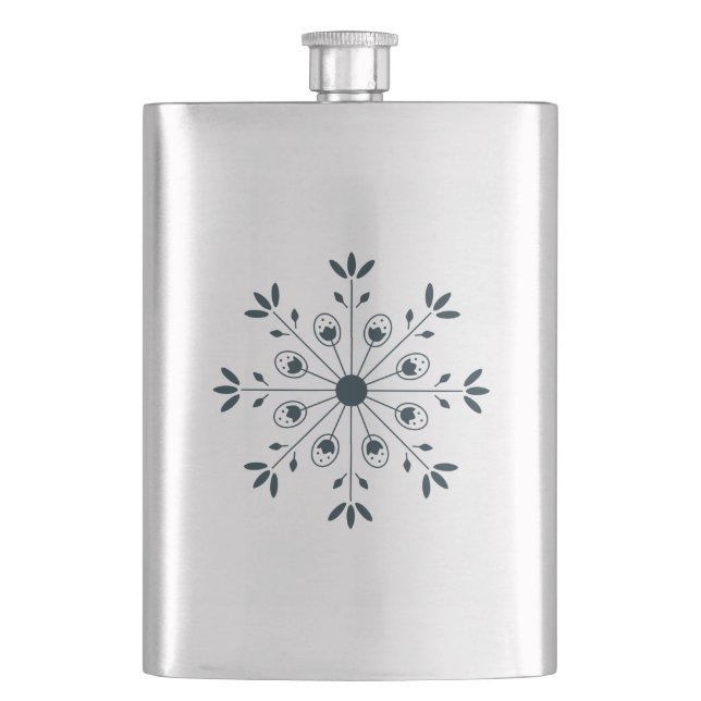 Modern Elegant Snowflake Teal Flask (Front)