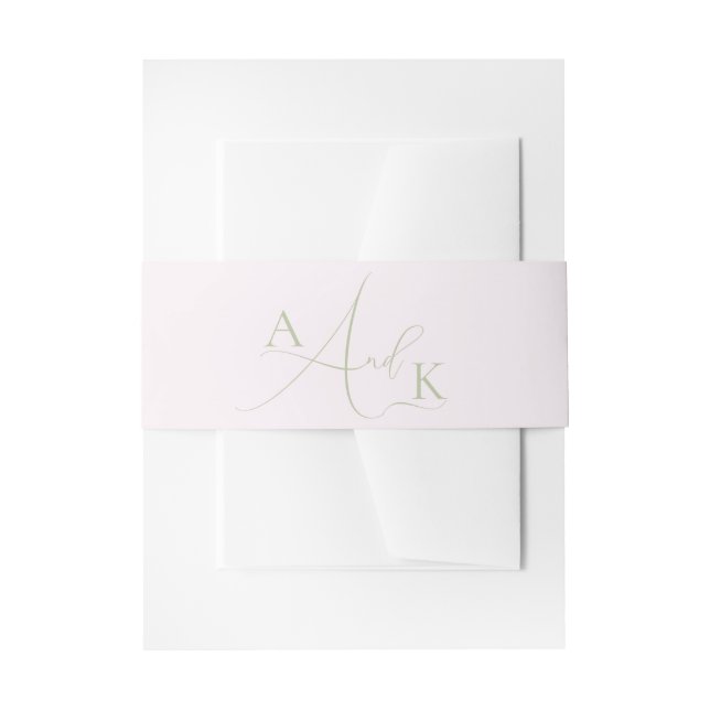 Modern Elegant Soft Pink And Sage Green Invitation Belly Band (Front Example)