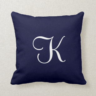 Modern Elegant Solid Dark Navy Custom Monogram Cushion