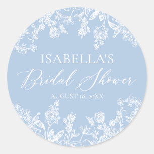 Modern Elegant Something Blue Bridal Shower Classic Round Sticker