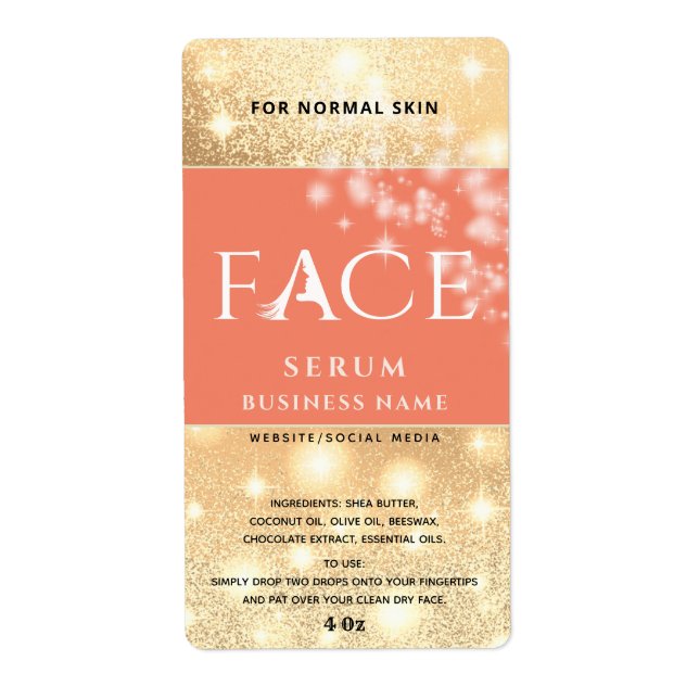 Modern elegant  sparkle FACE serum label (Front)