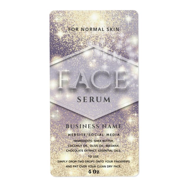 Modern elegant  sparkle FACE serum label (Front)