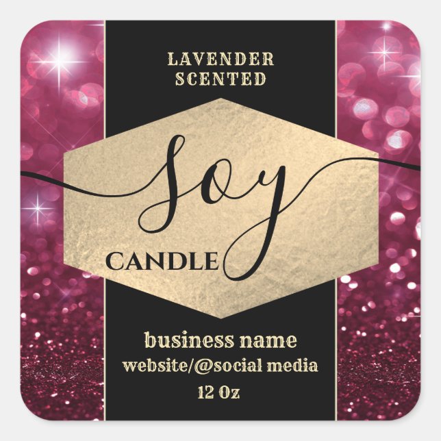 Modern elegant sparkle glittery soy candle label (Front)