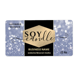 Modern elegant sparkle glittery soy candle label