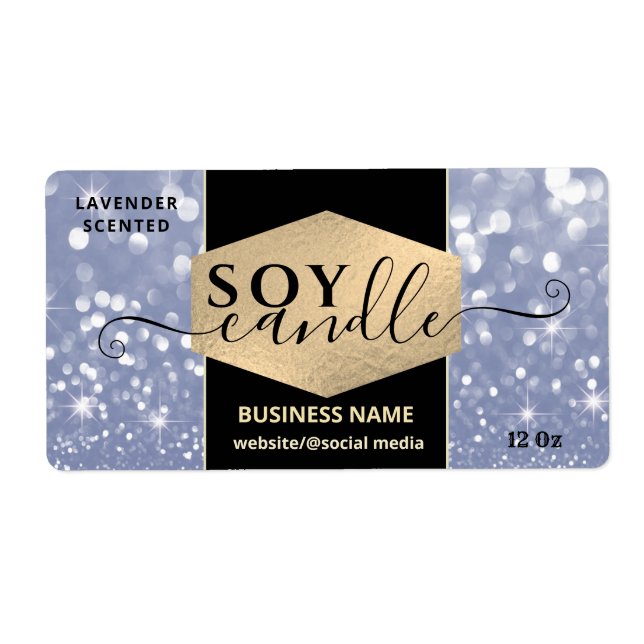 Modern elegant sparkle glittery soy candle label (Front)