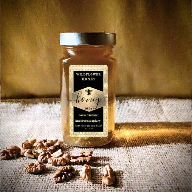 Modern elegant sparkle gold bee  script honey  lab (Creator Uploaded)