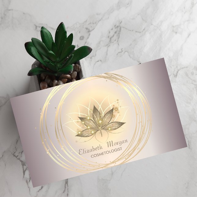 Modern Elegant Sparkle Gold Circles Lotus  Business Card (Creator Uploaded)