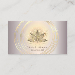 Modern Elegant Sparkle Gold Circles Lotus  Business Card
