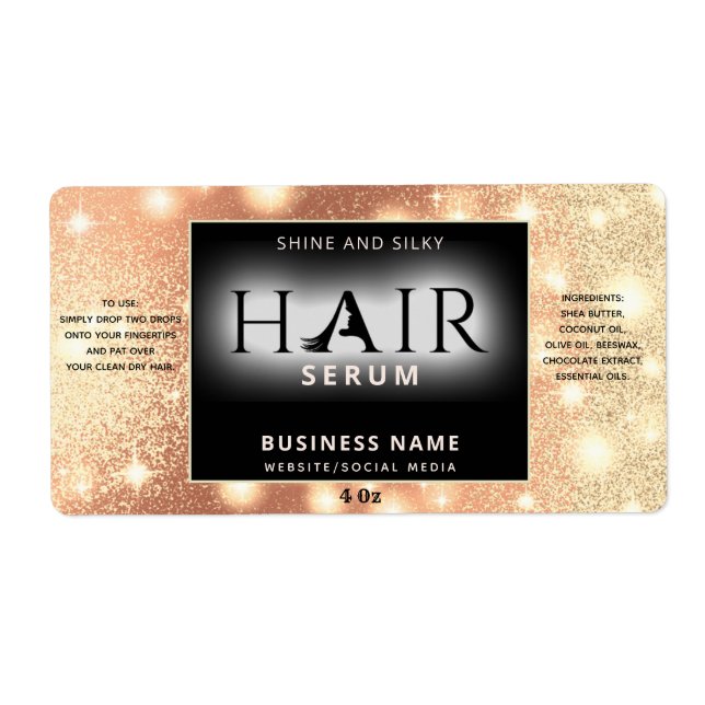 Modern elegant  sparkle  HAIR serum label (Front)