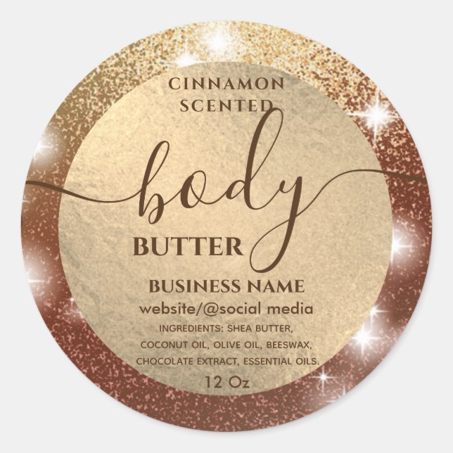 Modern elegant sparkle script body butter label (Front)