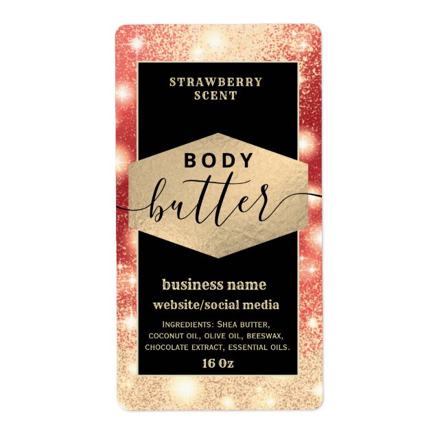 Modern elegant sparkle script body butter label (Front)