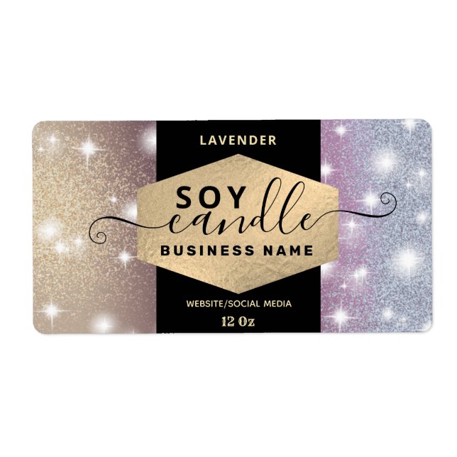 Modern elegant sparkle script candle label (Front)