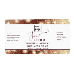 Modern elegant sparkle script face serum label