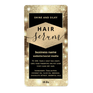 Modern elegant  sparkle script hair serum label
