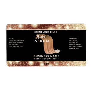 Modern elegant sparkle script hair serum label