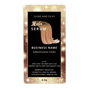 Modern elegant sparkle script hair serum label