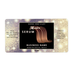 Modern elegant sparkle script hair serum label