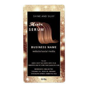 Modern elegant sparkle script hair serum label