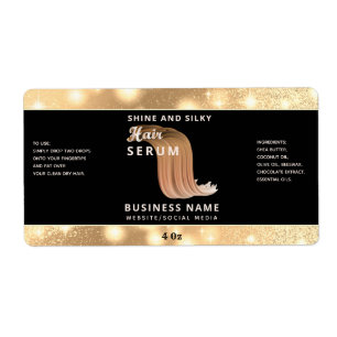 Modern elegant sparkle script hair serum label