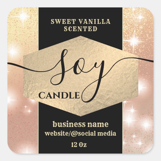 Modern elegant sparkle script soy candle label (Front)