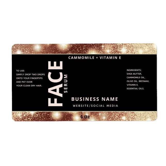 Modern elegant  sparkle simple face serum label (Front)