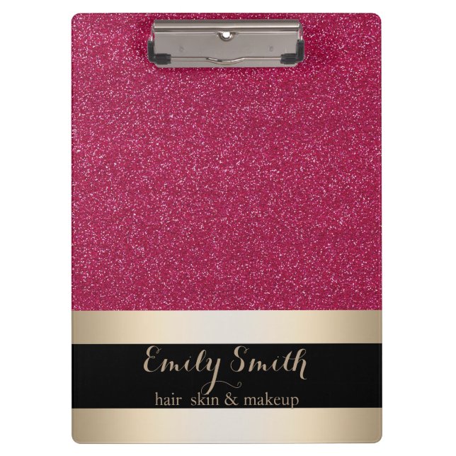 Modern Elegant Sparkling Red Glitter Gold Badge Clipboard (Front)