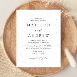 Modern Elegant Speckled Black and White Wedding Invitation Postcard