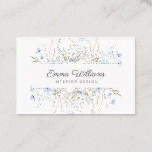 Modern Elegant Spring Blue Wildflowers Floral  Business Card